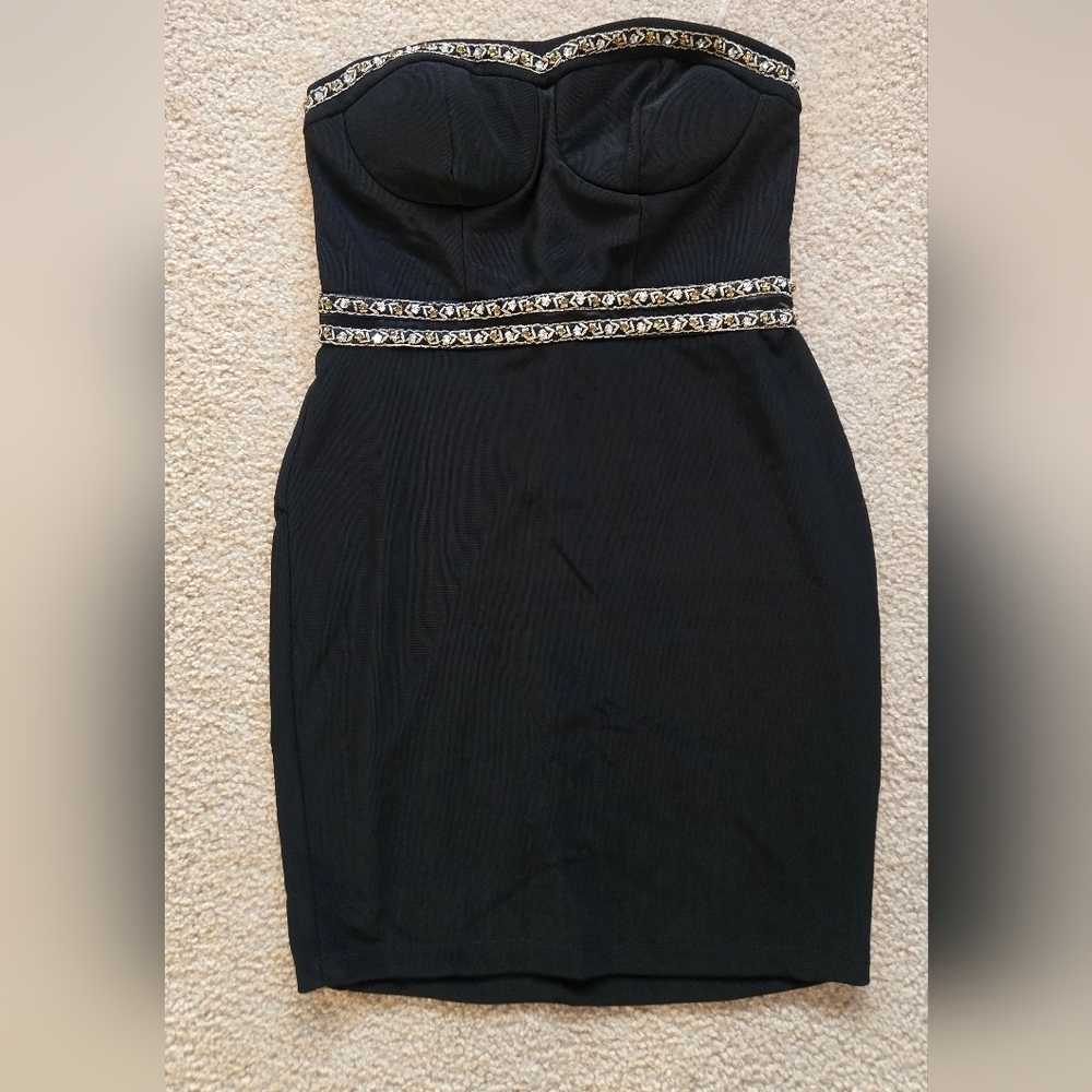 NWOT Frederick's of Hollywood Black Strapless Embellished Mini Dress Size 7